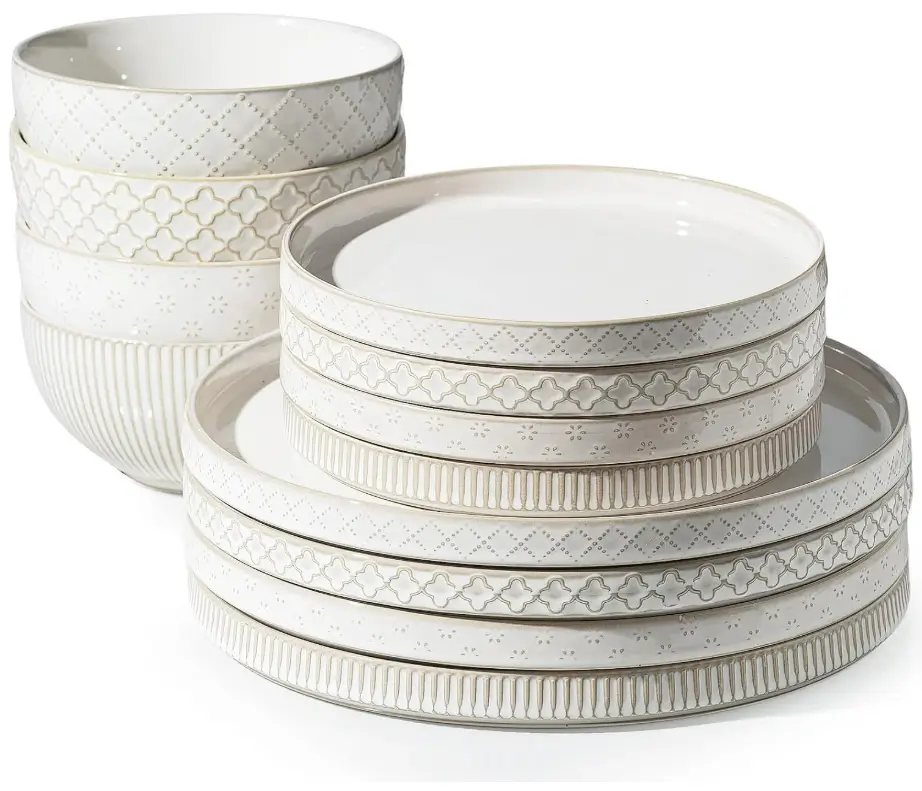 12-Piece Ceramic Dinnerware Set for 4 — 10.5" Plates, 8" Plates & 6" Bowls