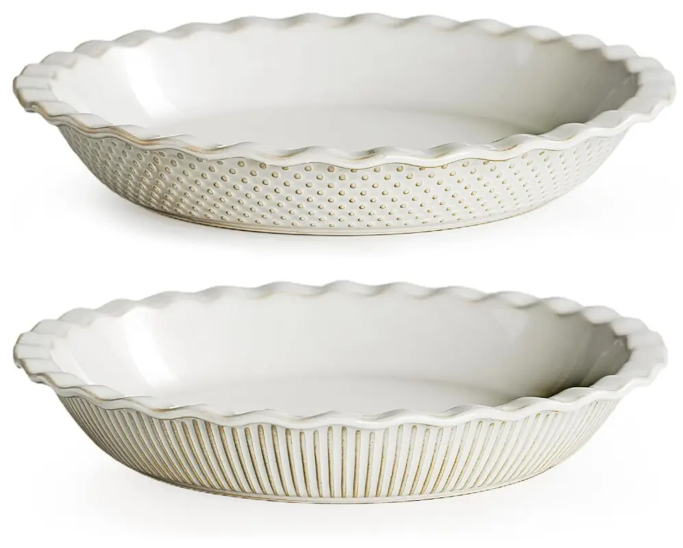 Ceramic Pie Pans, 9" Deep Dish, Set of 2 — Stripes & Dots