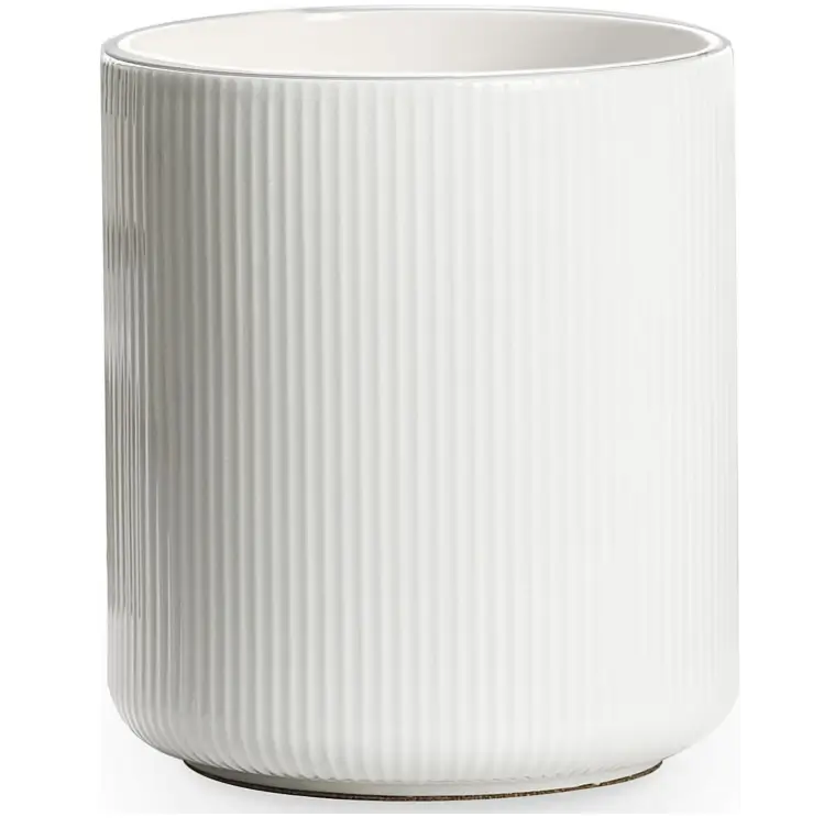 Large Kitchen Utensil Holder, 7.2" Ribbed Ceramic Crock with Cork Mat