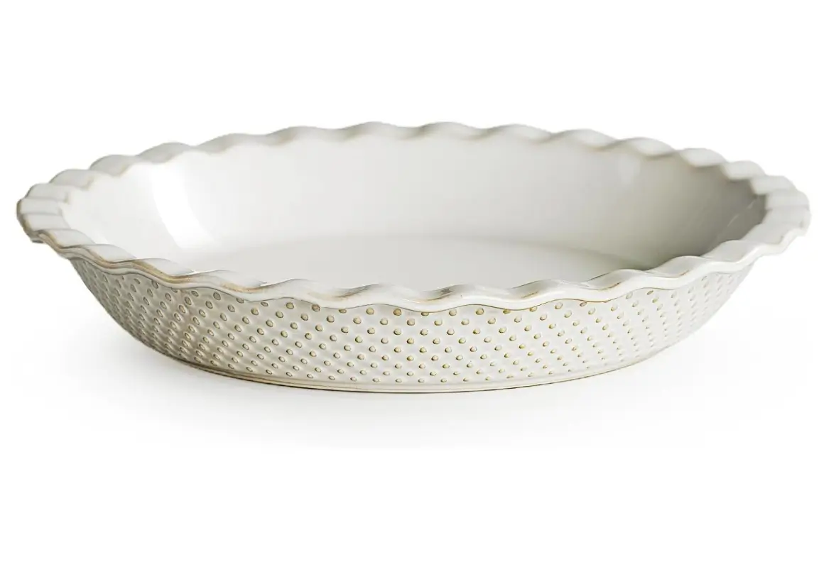 Ceramic Pie Pan, 9" Deep Dish — Embossed Dots